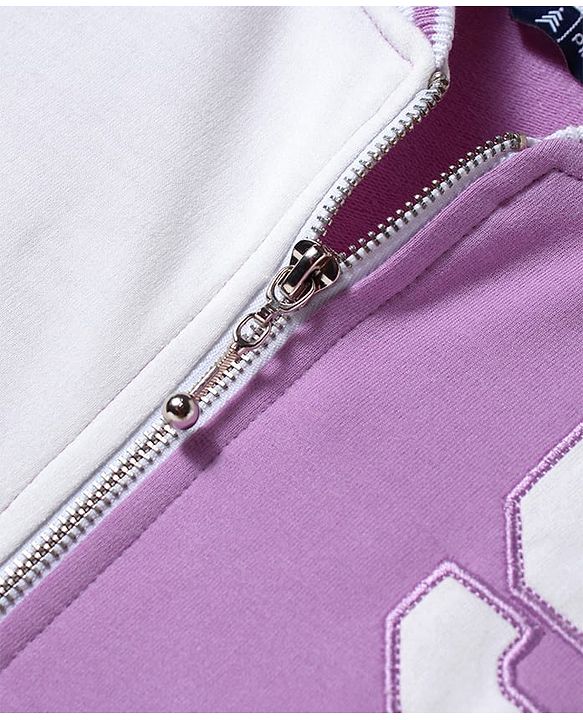 Pine Kids Knit Full Drop Shoulder Sleeves Cut & Sew Jacket with Solid Color Frock & Text Print - Purple