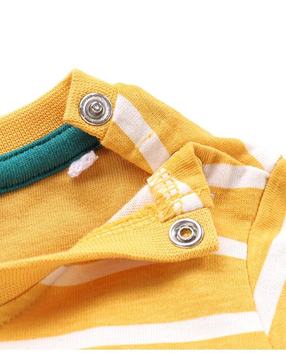 Babyhug Single Jersey Knit Full Sleeves Striped T-Shirt & Dungaree with Animal Print - Yellow & Green
