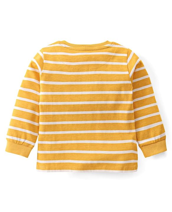 Babyhug Single Jersey Knit Full Sleeves Striped T-Shirt & Dungaree with Animal Print - Yellow & Green