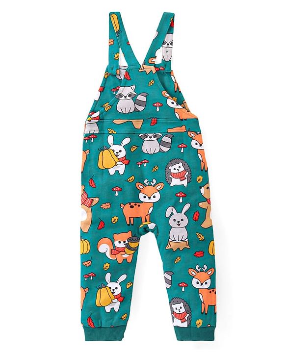 Babyhug Single Jersey Knit Full Sleeves Striped T-Shirt & Dungaree with Animal Print - Yellow & Green