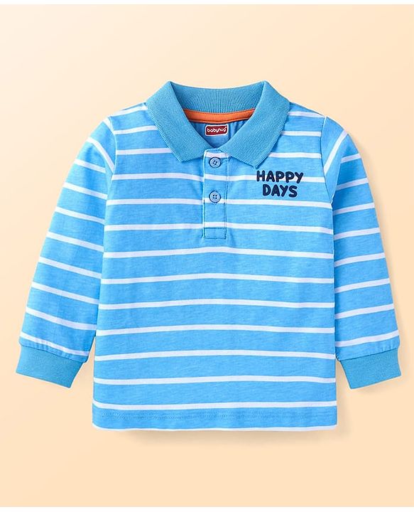 Babyhug Single Jersey Knit Full Sleeves Striped T-Shirt & Dungaree with Dino Print - Blue & White