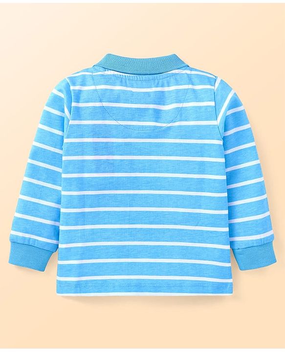 Babyhug Single Jersey Knit Full Sleeves Striped T-Shirt & Dungaree with Dino Print - Blue & White