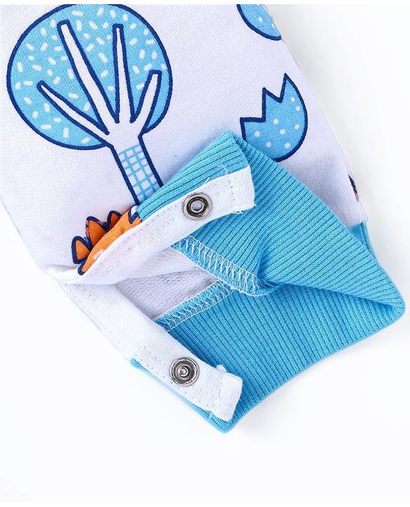 Babyhug Single Jersey Knit Full Sleeves Striped T-Shirt & Dungaree with Dino Print - Blue & White