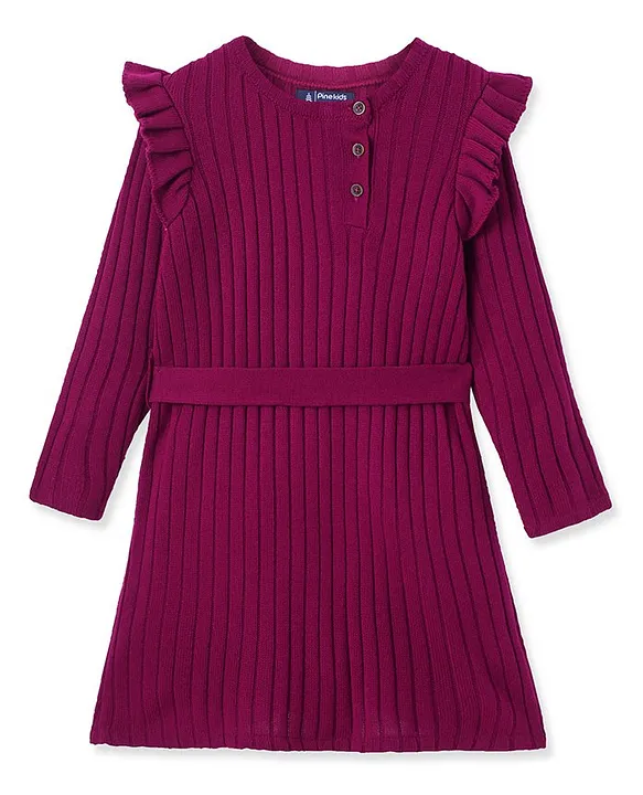 Buy Pine Kids Knit Full Sleeves Solid Colour Woollen Dress with Frill Detailing Maroon for Girls 4 5Years Online in India Shop at FirstCry 18728978