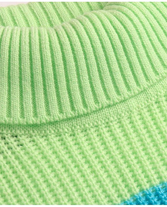 Pine Kids Knitted Full Sleeves Turtle Neck Pullover Sweater with Stripes Design - Light Green