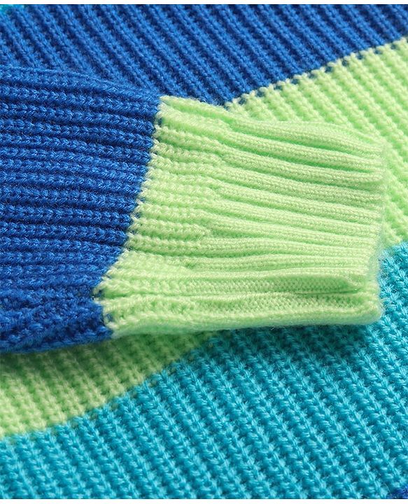 Pine Kids Knitted Full Sleeves Turtle Neck Pullover Sweater with Stripes Design - Light Green