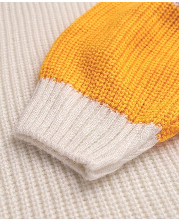 Pine Kids Knitted Full Raglan Sleeves Colour Block Print Pullover Sweater - White Red & Pink