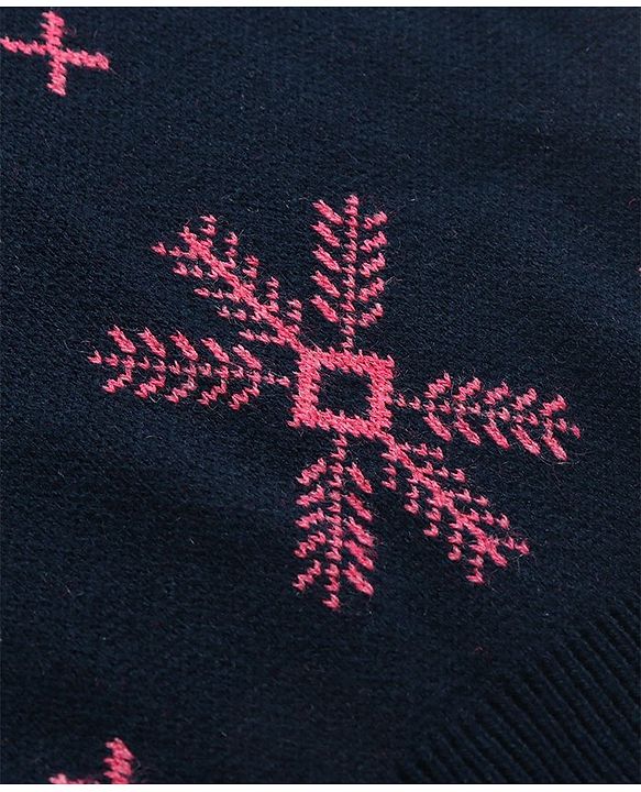 Pine Kids Knitted Full Sleeves Pullover Sweater With Snowflakes Design - Navy Blue