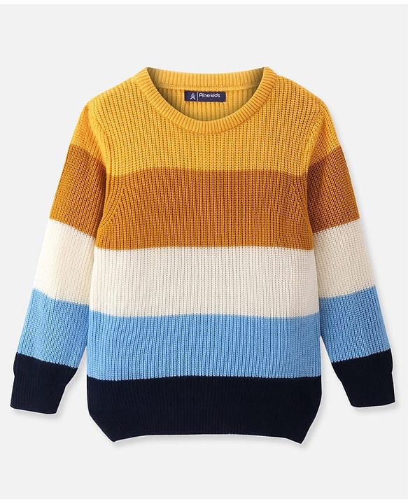 Pine Kids Knitted Full Sleeves Striped Pullover - Multicolor
