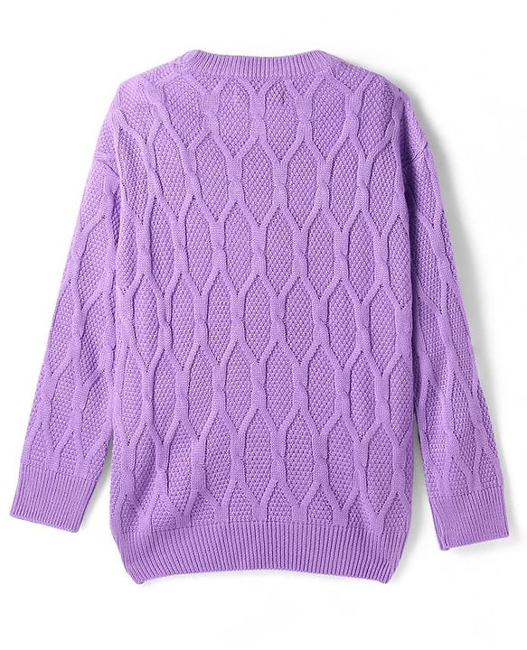 Pine Kids Knitted Full Sleeves Sweater & Pant Set with Cable Knit Design - Purple
