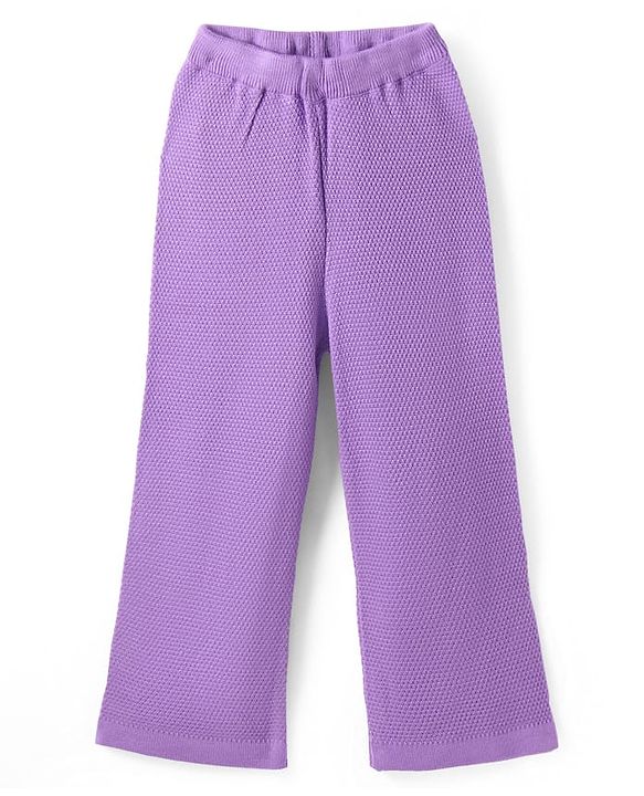Pine Kids Knitted Full Sleeves Sweater & Pant Set with Cable Knit Design - Purple