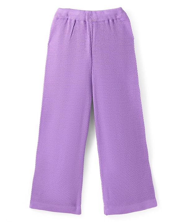 Pine Kids Knitted Full Sleeves Sweater & Pant Set with Cable Knit Design - Purple