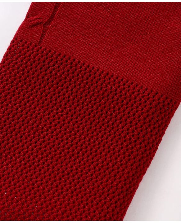 Pine Kids Knitted Full Sleeves Solid Colour Front Open Sweater with Pullover & Pant Set - Dark Red