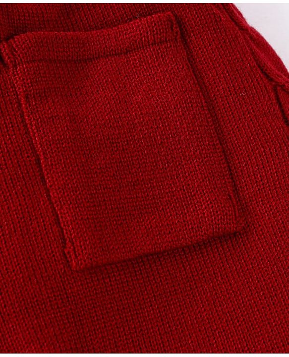 Pine Kids Knitted Full Sleeves Solid Colour Front Open Sweater with Pullover & Pant Set - Dark Red