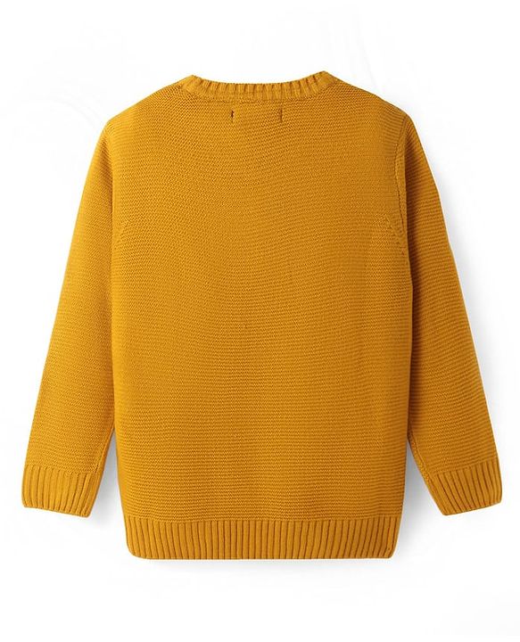 Pine Kids Knitted Full Sleeves Pullover Sweater With Text Patch - Mustard