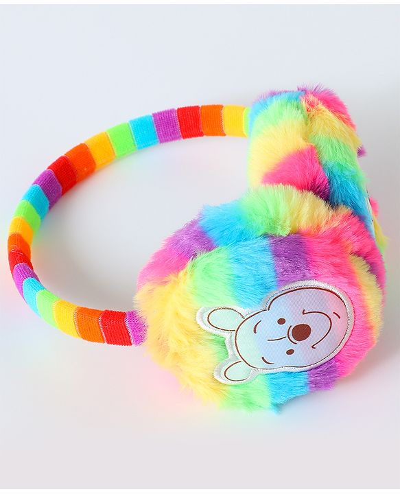 Babyhug Fur Rainbow Design Ear Muffs with Winnie the Pooh Patch - Multicolor