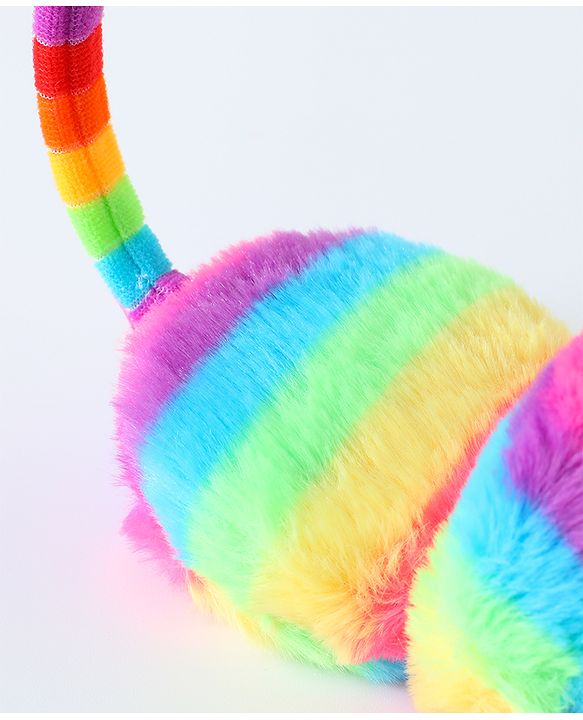 Babyhug Fur Rainbow Design Ear Muffs with Winnie the Pooh Patch - Multicolor