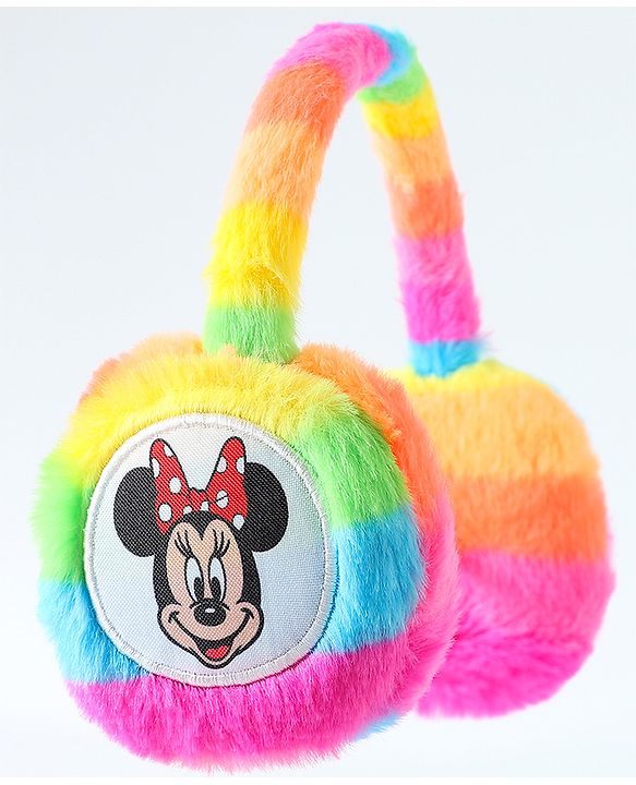 Babyhug Fur Rainbow Design Ear Muffs with Minnie Mouse Patch - Multicolor