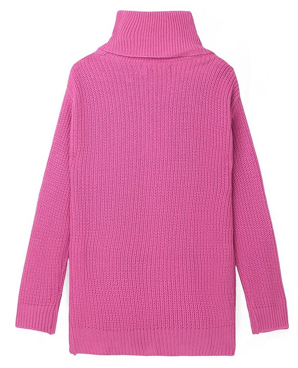 Pine Kids Knitted Full Sleeves Solid Colour Turtle Neck Pullover Sweater - Dark Pink