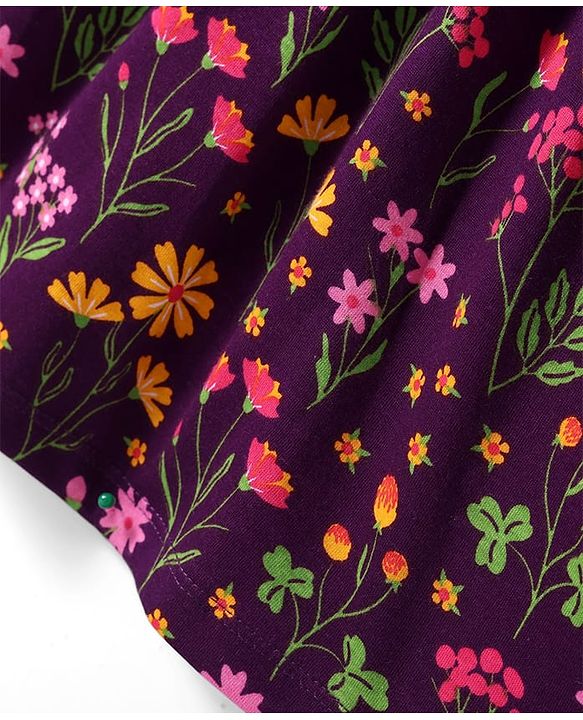 Babyhug Cotton Knit Full Sleeves Floral Printed Frock with Leggings - Wine