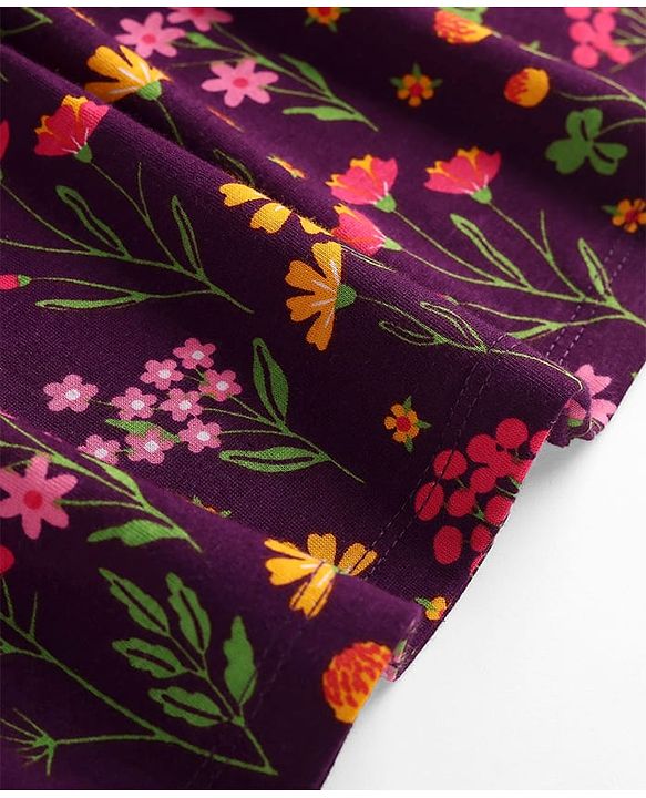 Babyhug Cotton Knit Full Sleeves Floral Printed Frock with Leggings - Wine