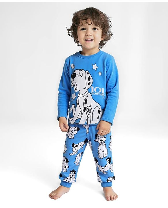 Babyhug 100% Cotton Knit Full Sleeves T-Shirt and Pajama Car Print- Blue