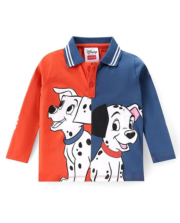 Babyhug Disney Single Jersey Knit Full Sleeves Polo T-Shirt With 101 Dalmatians Graphics & Cut & Sew Design - Red & Blue