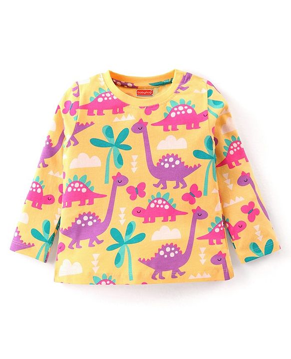 Babyhug Cotton Knit Full Sleeves Night Suit With Dinosaurs Print - Yellow