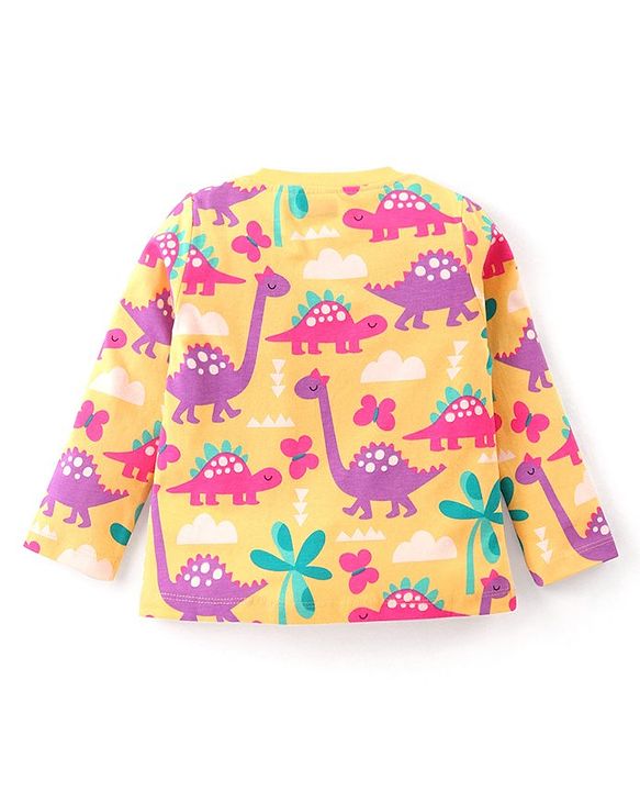 Babyhug Cotton Knit Full Sleeves Night Suit With Dinosaurs Print - Yellow