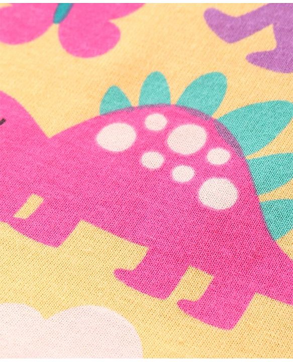 Babyhug Cotton Knit Full Sleeves Night Suit With Dinosaurs Print - Yellow