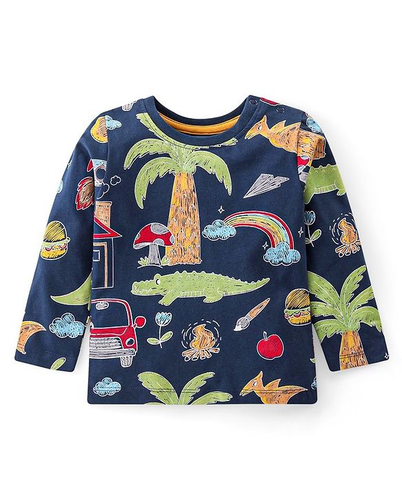 Babyhug Cotton Knit Full Sleeves Night Suit With Animals Print - Navy