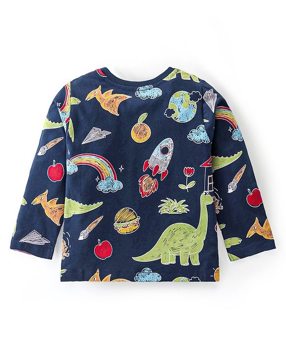 Babyhug Cotton Knit Full Sleeves Night Suit With Animals Print - Navy