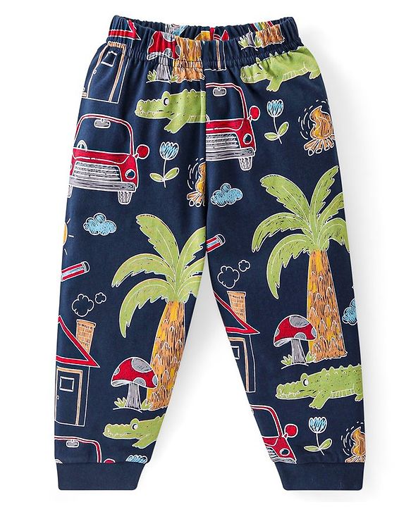 Babyhug Cotton Knit Full Sleeves Night Suit With Animals Print - Navy