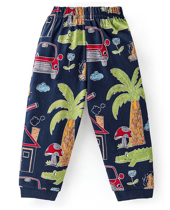 Babyhug Cotton Knit Full Sleeves Night Suit With Animals Print - Navy