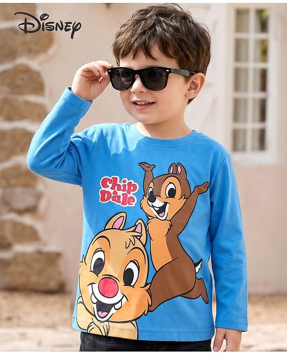 Babyhug Disney Single Jersey Full Sleeves T-shirt With Chip N Dale Graphics - Light Blue