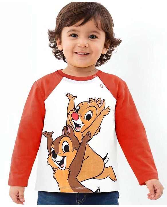Babyhug Disney Single Jersey Knit Full Raglan Sleeves T-Shirt With Chip N Dale Graphics - White