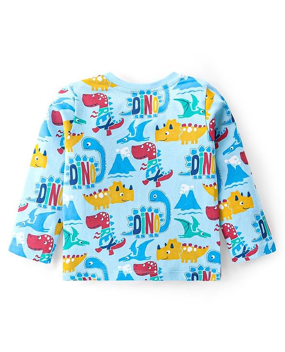 Babyhug Cotton Knit Full Sleeves Night Suit With Dino Print - Blue