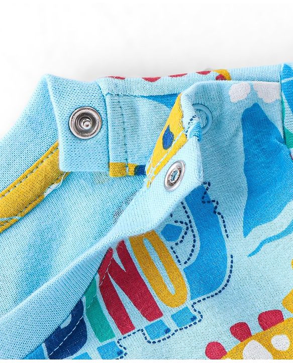 Babyhug Cotton Knit Full Sleeves Night Suit With Dino Print - Blue