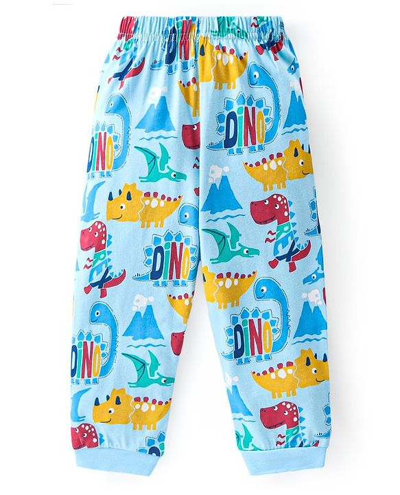 Babyhug Cotton Knit Full Sleeves Night Suit With Dino Print - Blue