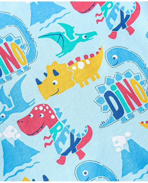 Babyhug Cotton Knit Full Sleeves Night Suit With Dino Print - Blue