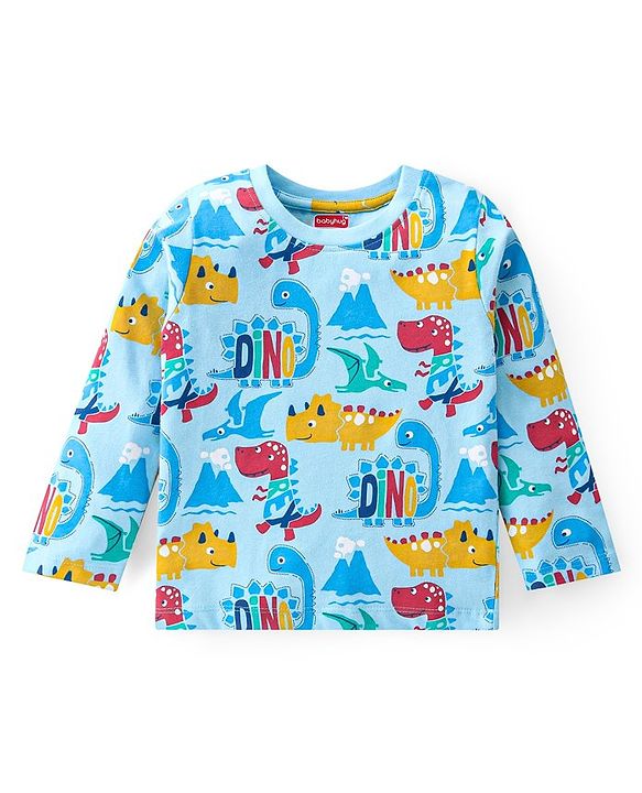 Babyhug Cotton Knit Full Sleeves Night Suit With Dino Print - Blue