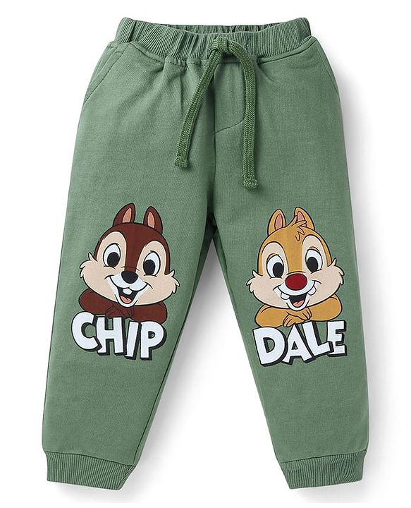Babyhug Disney Single Jersey Full Sleeves T-Shirt With Lounge Pant Set with Chip N Dale Print - Olive Green