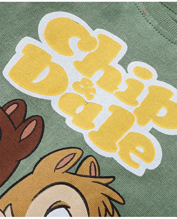 Babyhug Disney Single Jersey Full Sleeves T-Shirt With Lounge Pant Set with Chip N Dale Print - Olive Green