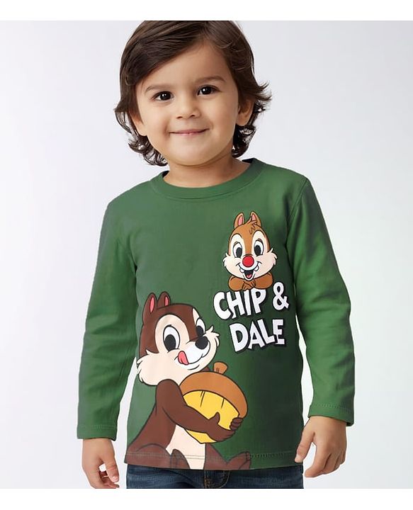 Babyhug Single Jersey Knit Full Sleeves T-Shirt With Chip N Dale Graphics - Green