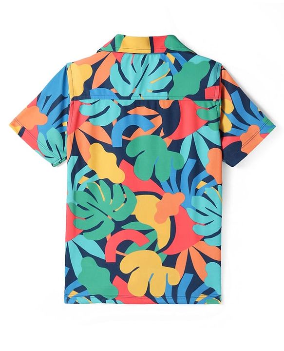 Pine Kids Knit Half Sleeves Shirt with Jeans Floral Print - Red & Navy Blue
