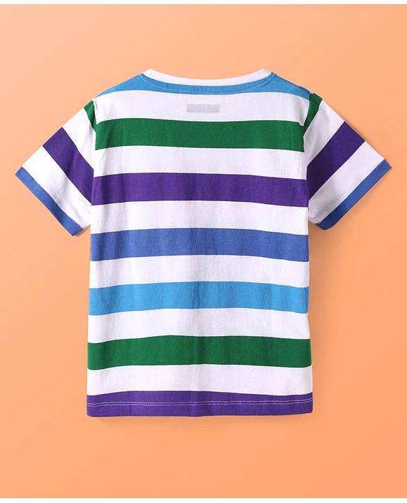 Pine Kids Half Sleeves Striped T-Shirt & Jeans Set - White & Blue
