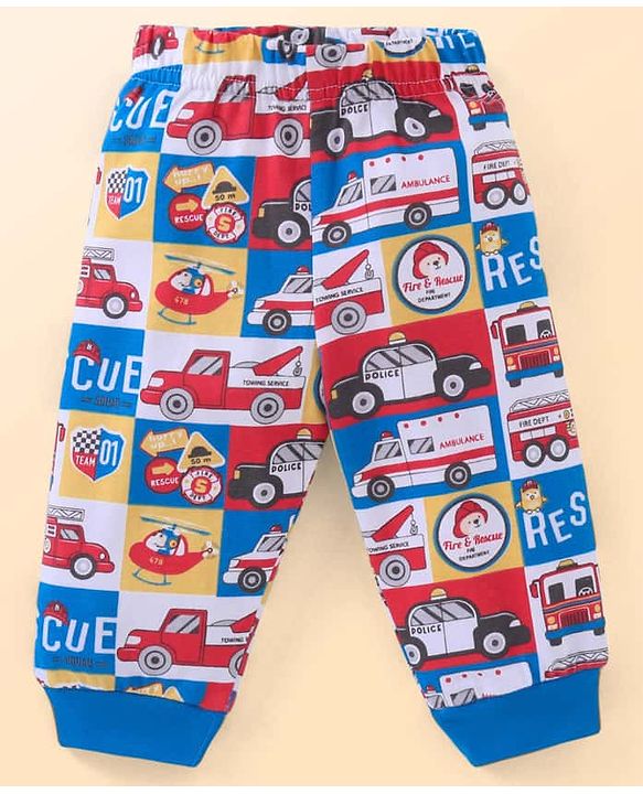 Babyhug Cotton Knit Full Sleeves Night Suit With Vehicles Print - Blue