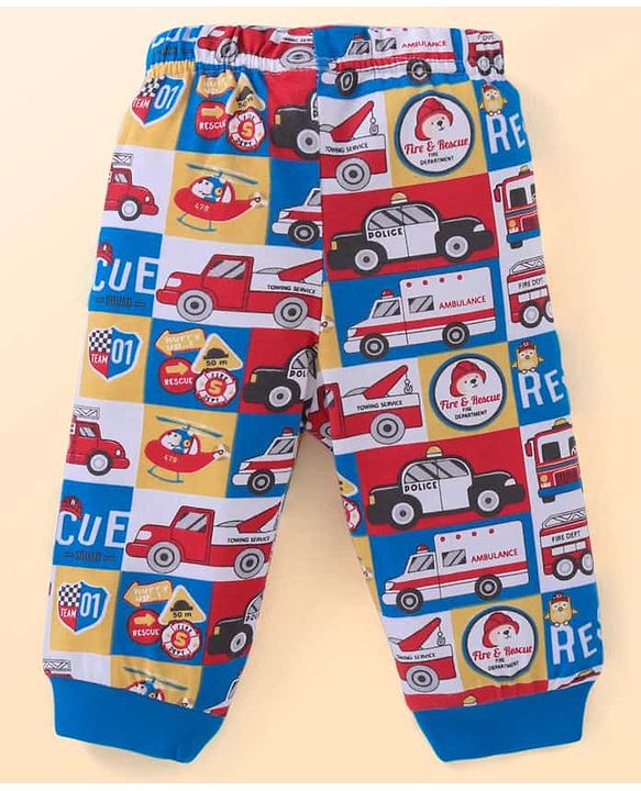 Babyhug Cotton Knit Full Sleeves Night Suit With Vehicles Print - Blue
