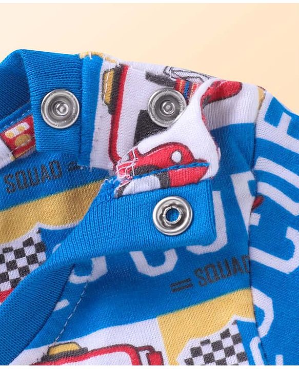 Babyhug Cotton Knit Full Sleeves Night Suit With Vehicles Print - Blue