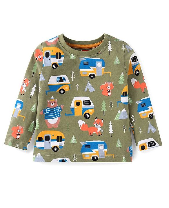 Babyhug Cotton Knit Full Sleeves Night Suit With Vehicles Print - Blue